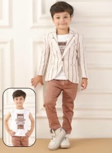 Beige Stripe Classic Blazer Set